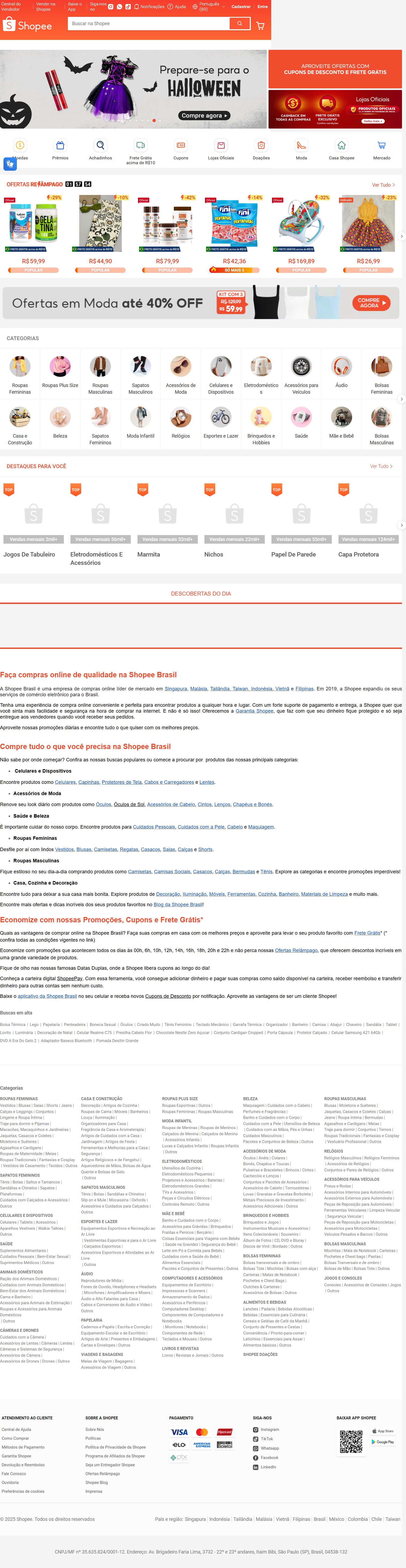 Imagem completa do site Shopee Brasil em alta qualidade
